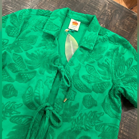 FARM Rio River Nature Terry Tie-Front Top Medium NWT Green Med M Anthropologie - Picture 7 of 13